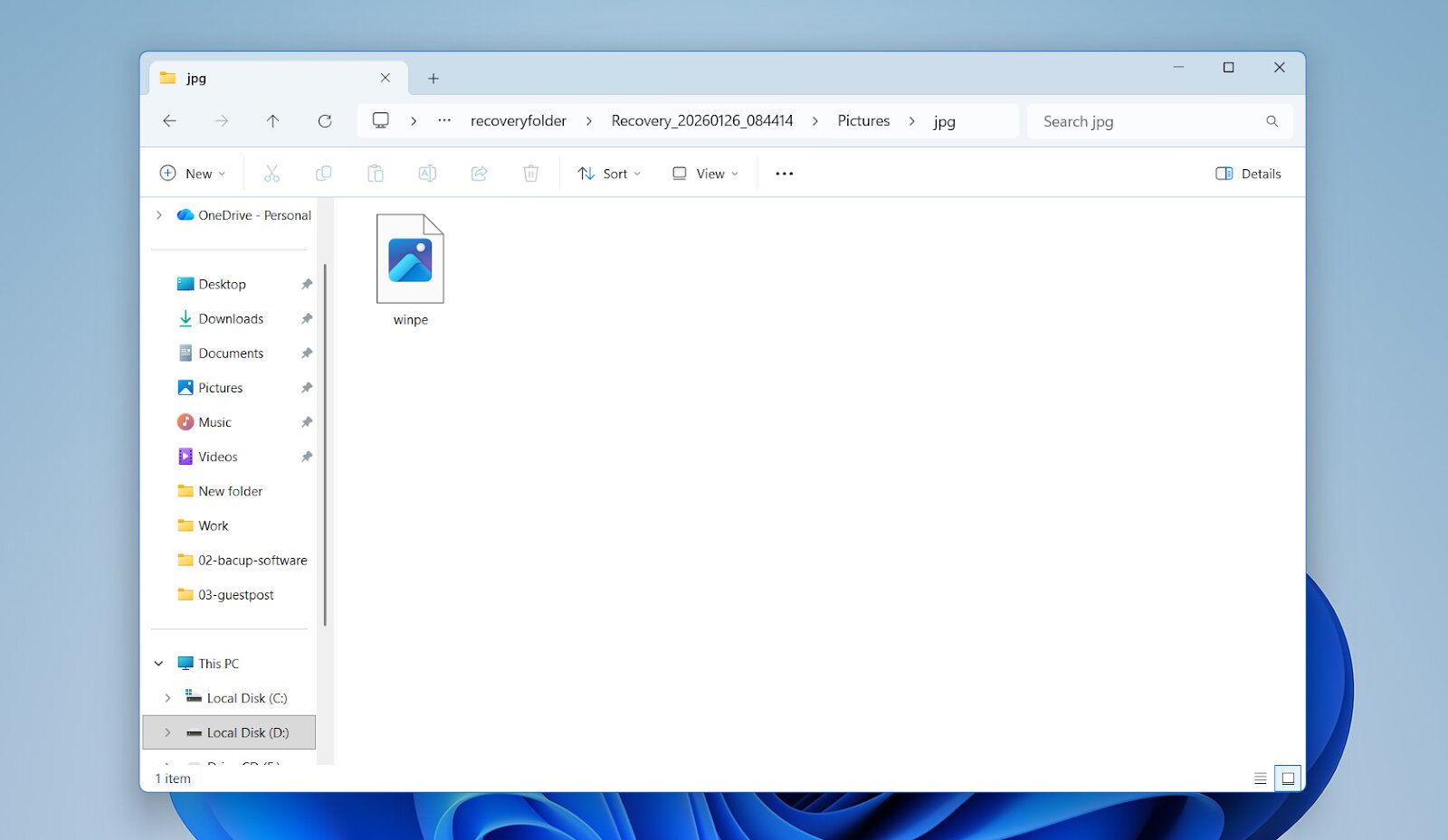 Windows File Recovery Result