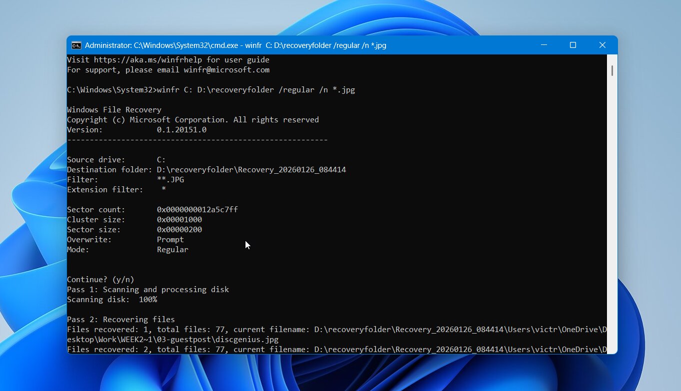 Windows File Recovery Scanning Process