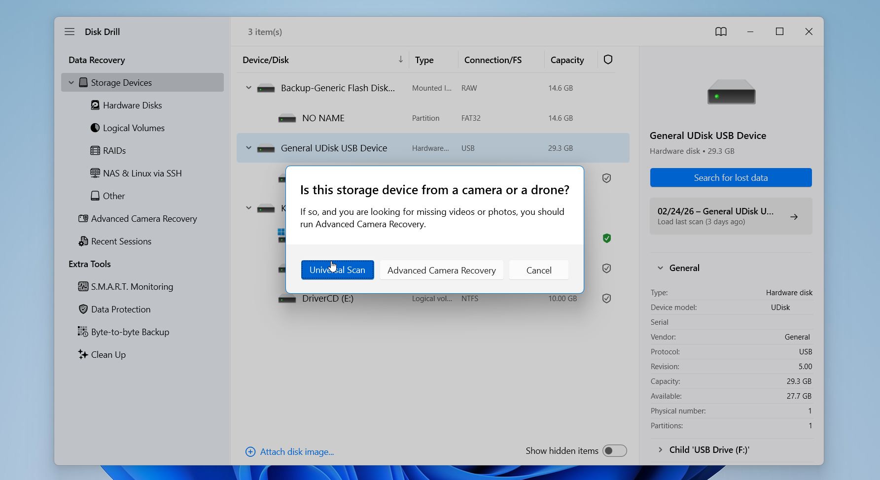 Disk Drill select recovery mode