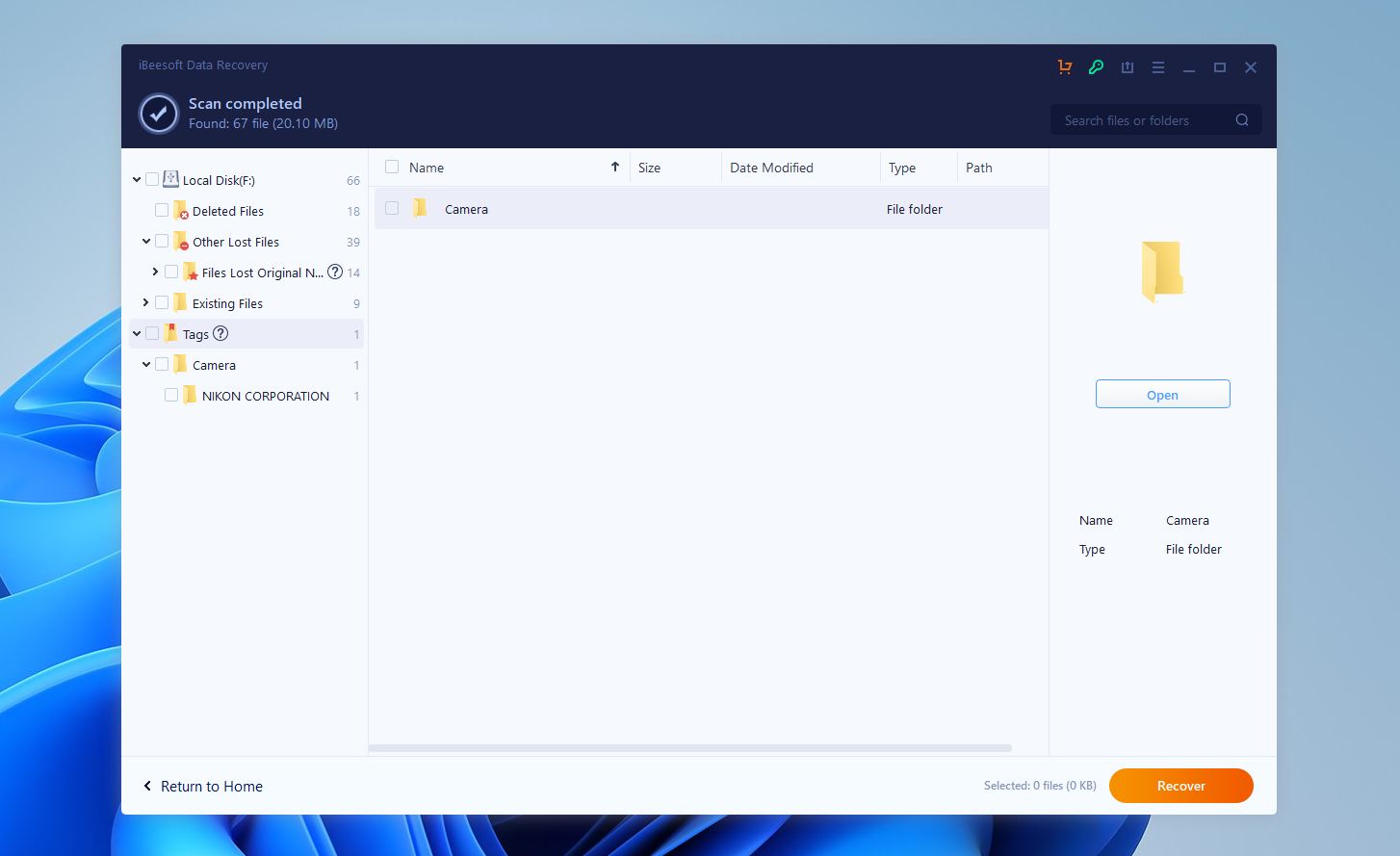 iBeesoft search recovered files