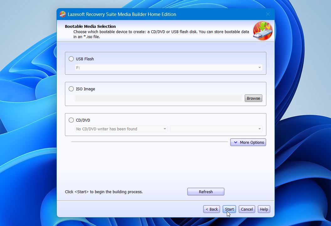 Lazersoft bootable media creation