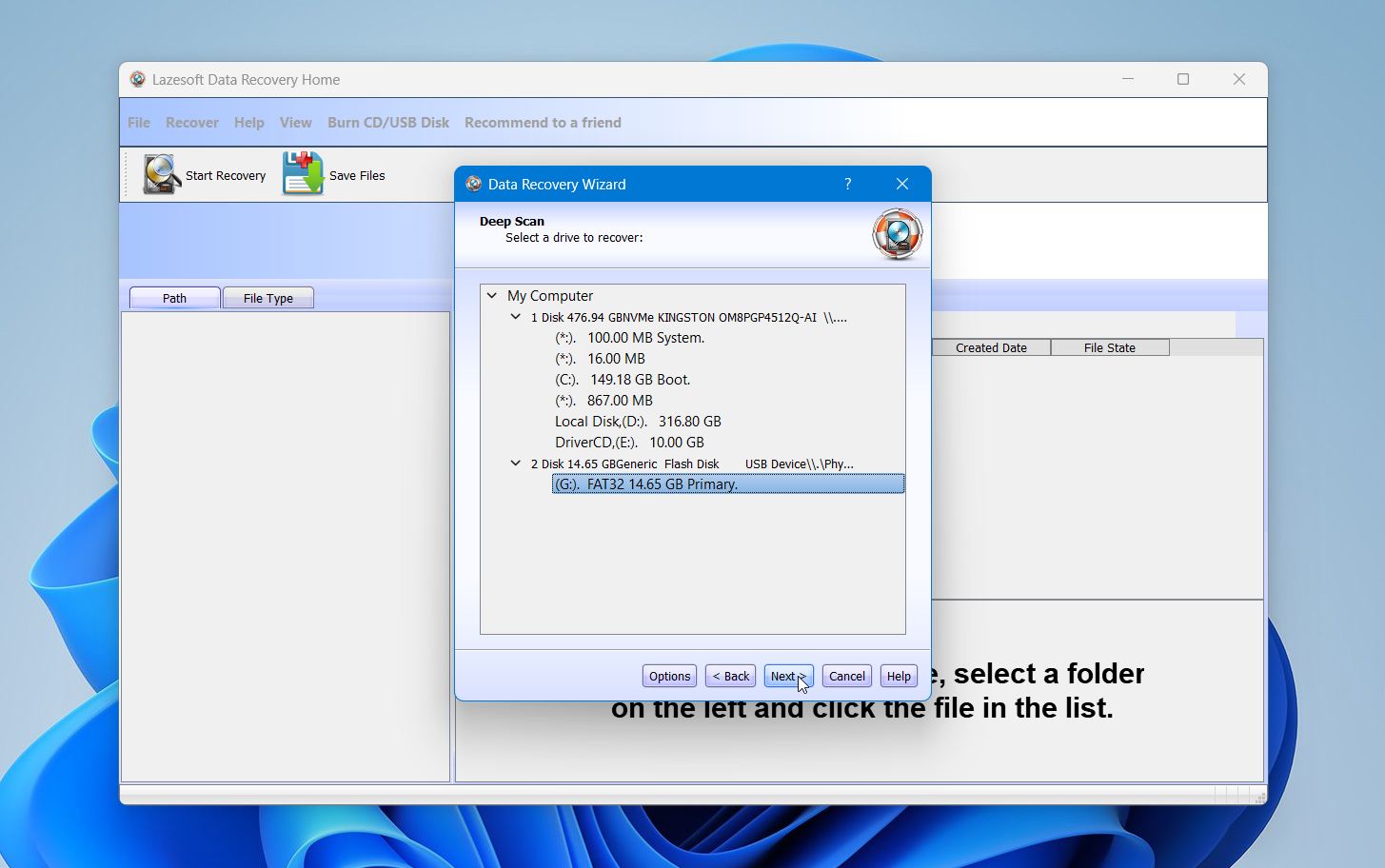 Lazesoft choose your storage device