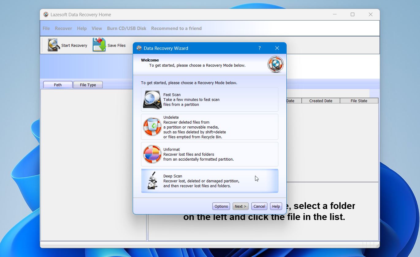 Lazersoft data recovery interface