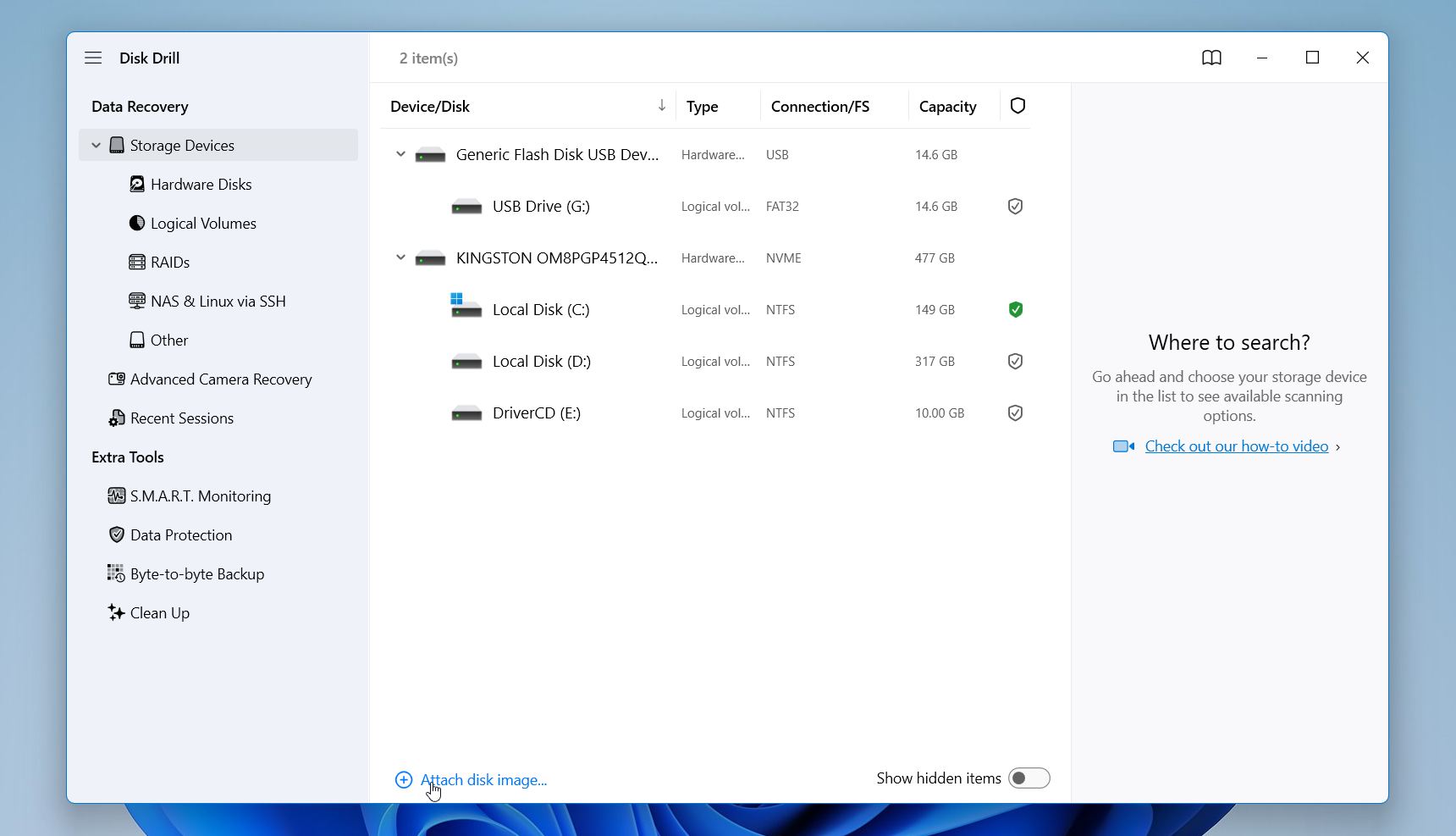 Disk Drill attach disk image