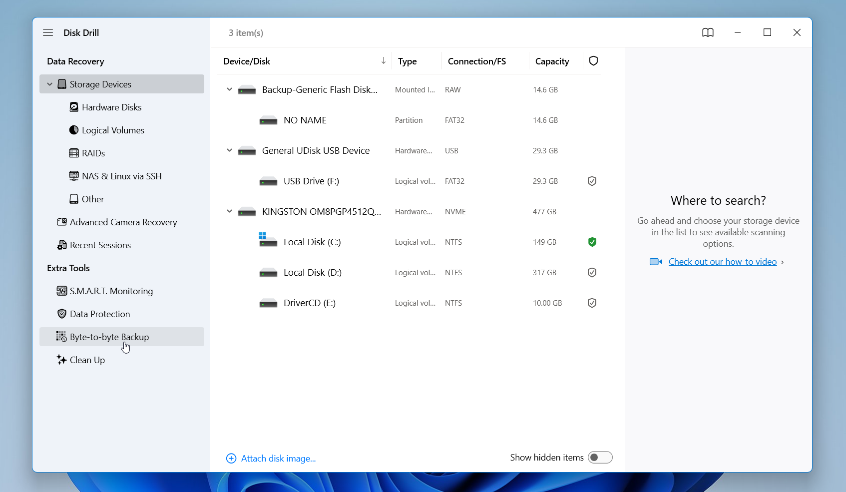 Disk Drill byte-to-byte backup
