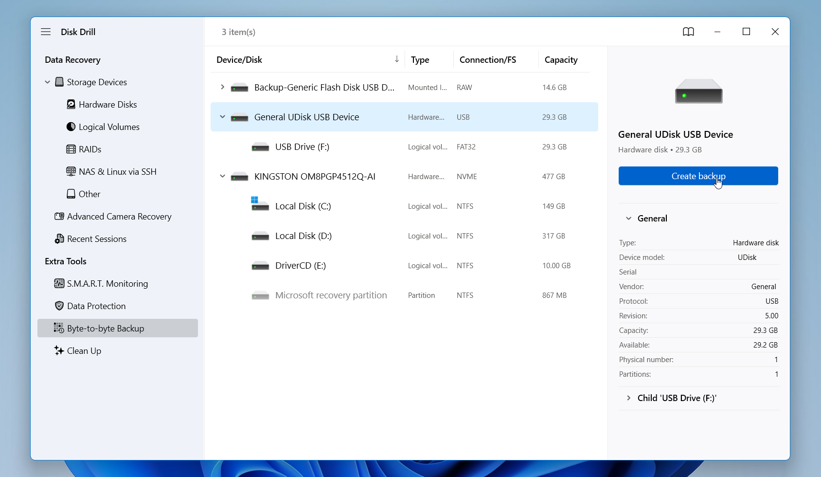 Disk Drill create backup