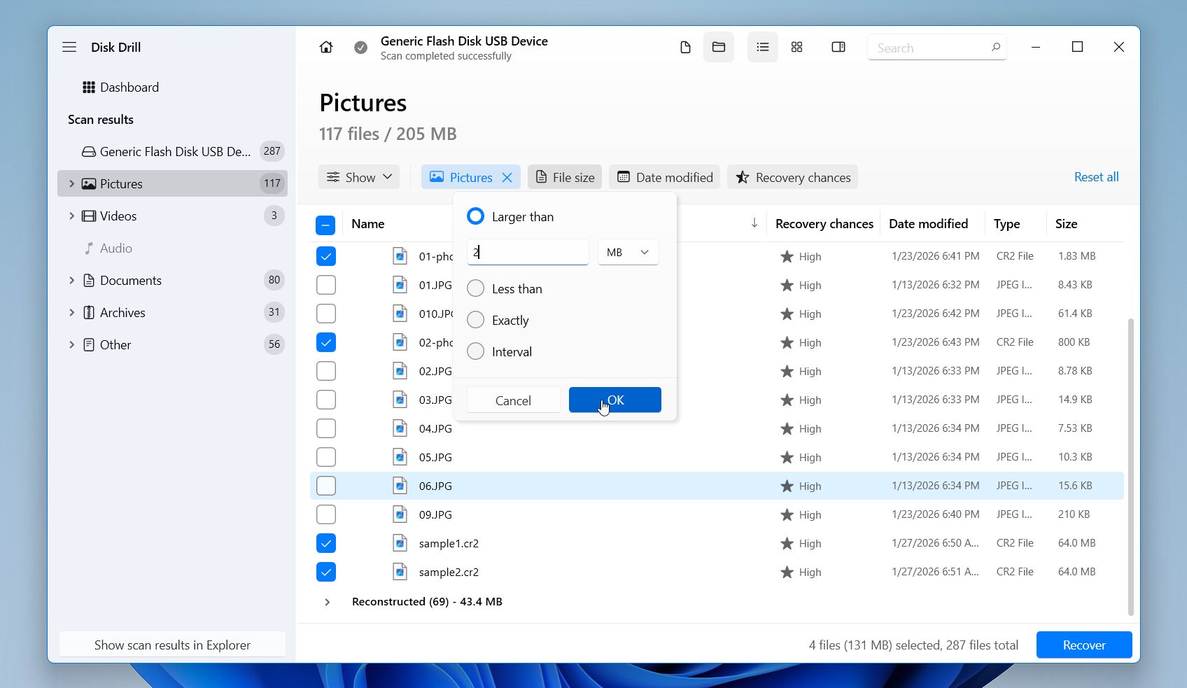 Disk Drill use filters