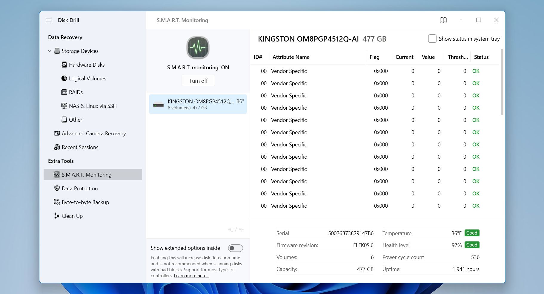 Disk Drill use SMART monitoring