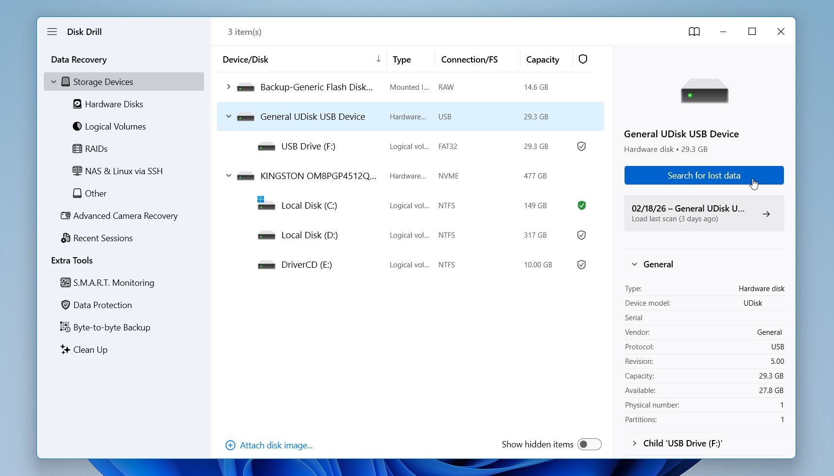 Disk Drill start scan