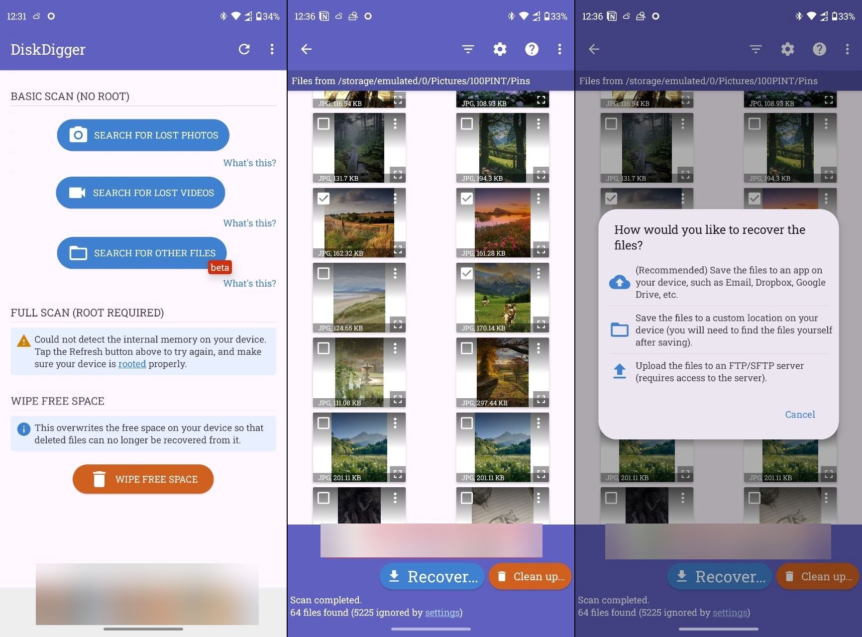 DiskDigger mobile scan