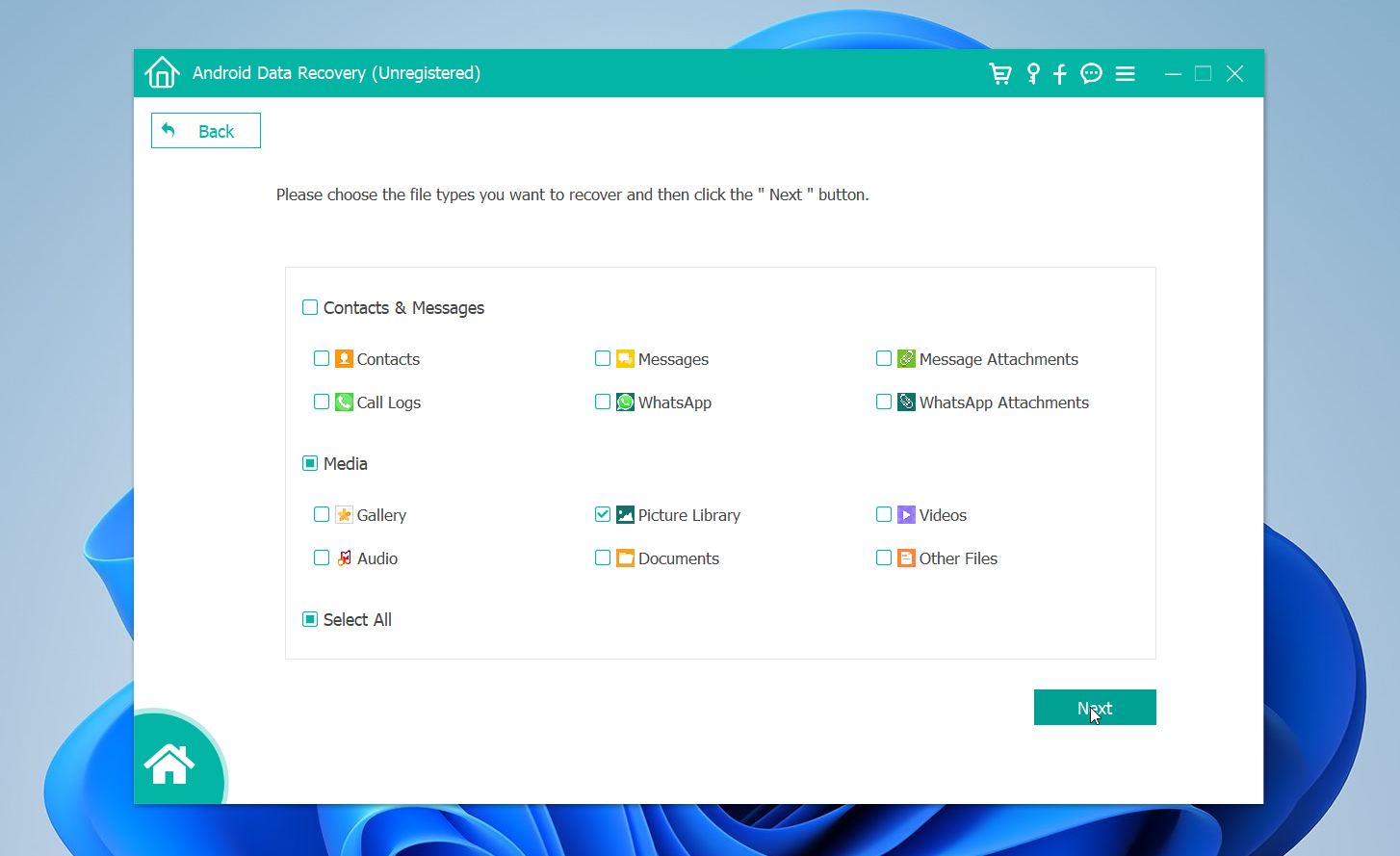 FoneLab select filetypes you want to recover