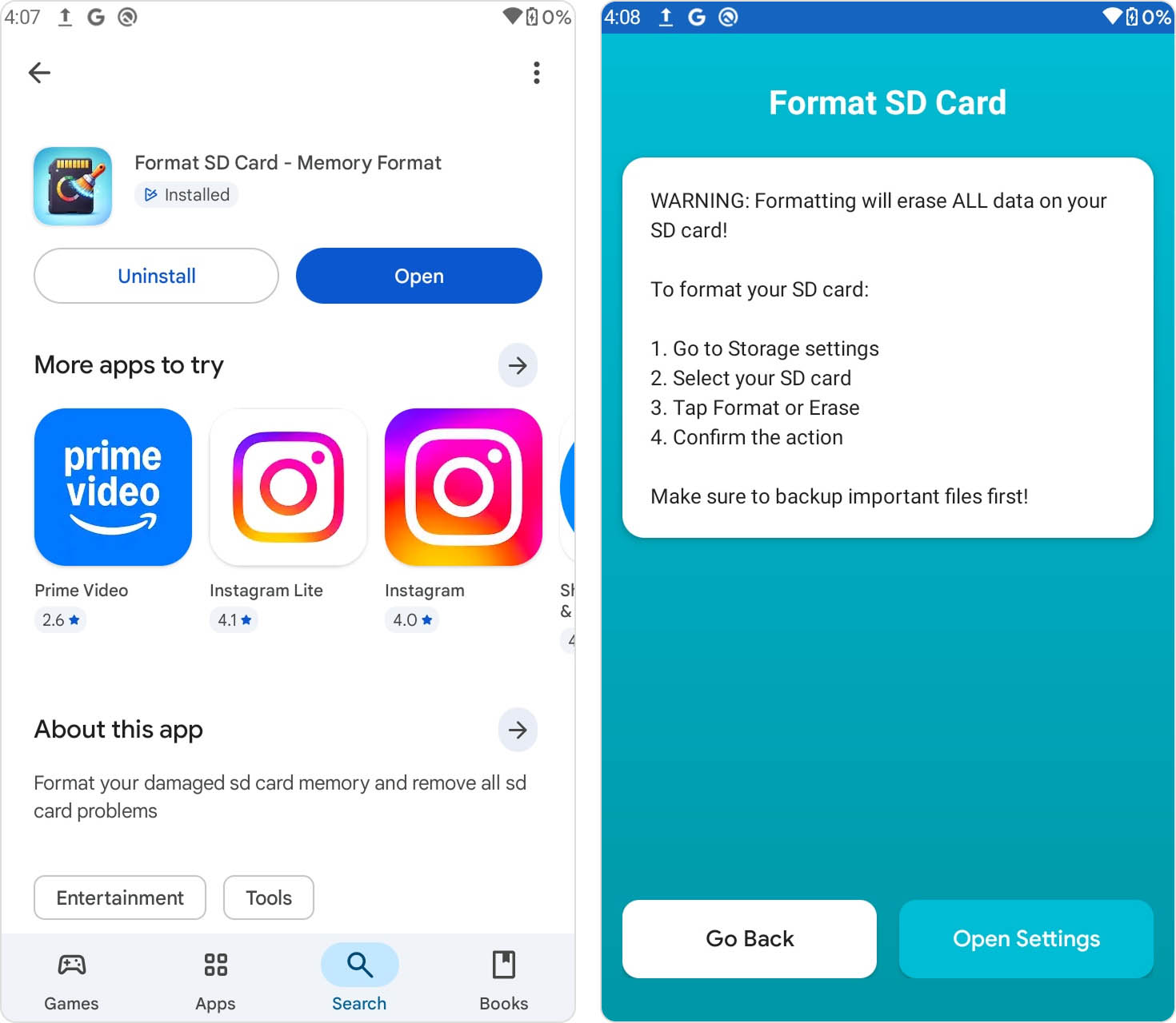 Format SD Card – Memory Format (Android tool)