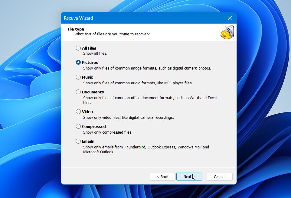Recuva select files to recover