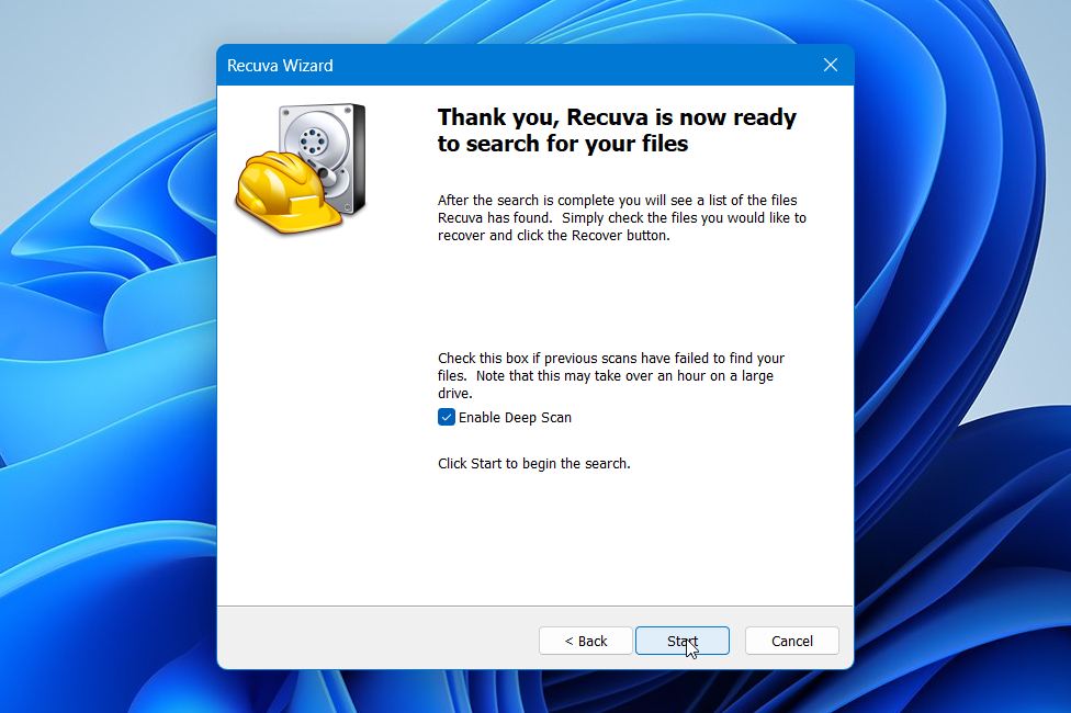 Recuva start Deep Scan