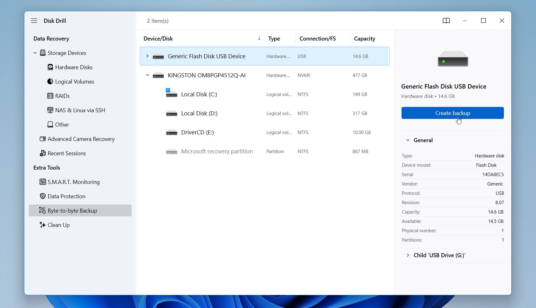 Disk Drill create backup