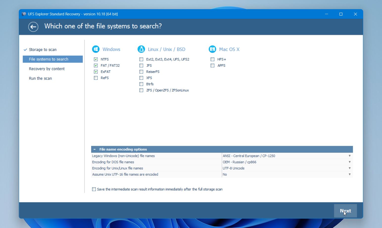 UFS explorer select file system