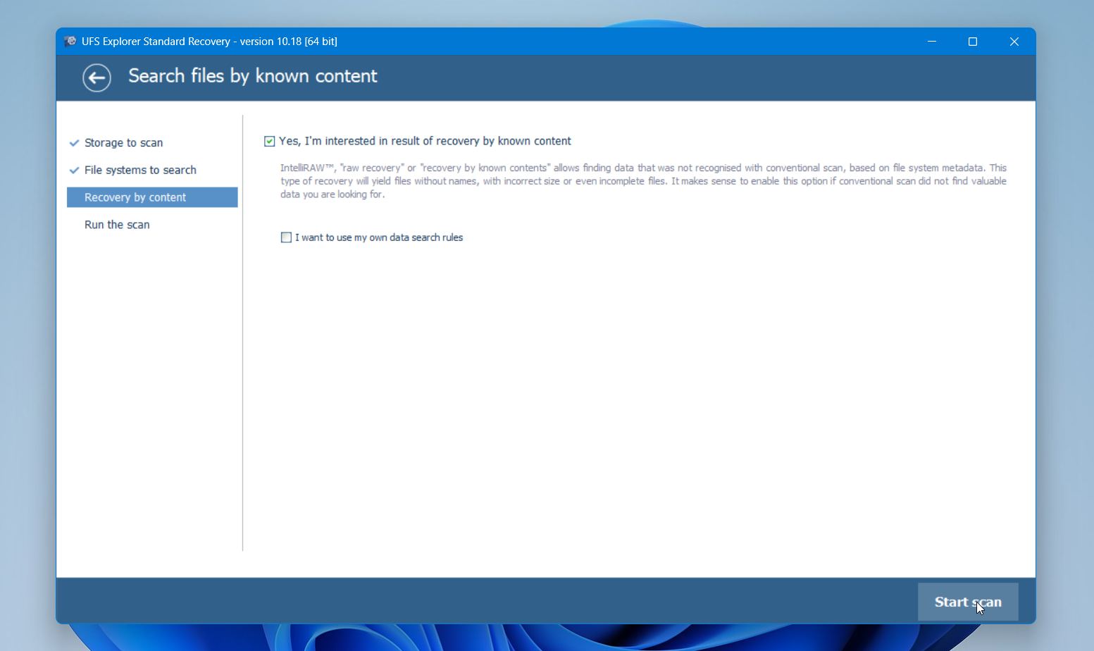 UFS Explorer recovery by content
