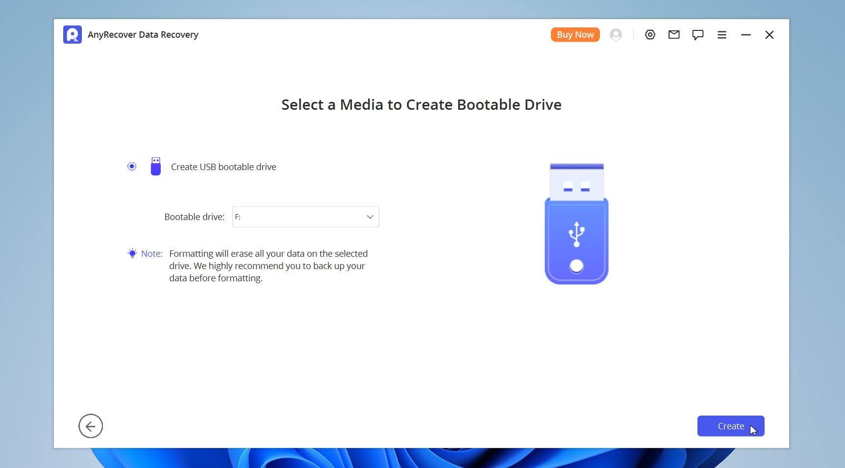 Bootable media creation Anyrecover