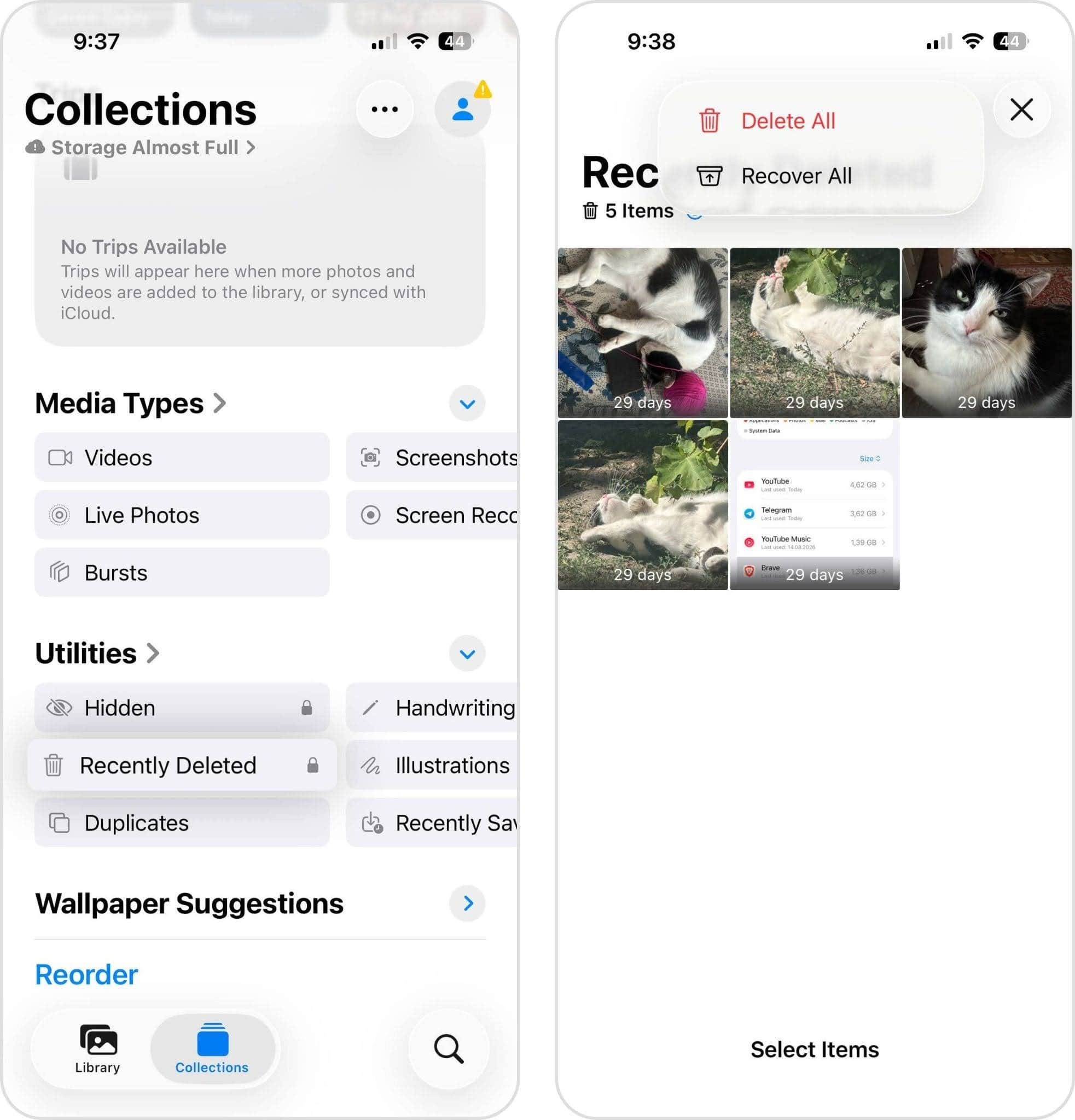 Clear duplicates from the Recently Deleted