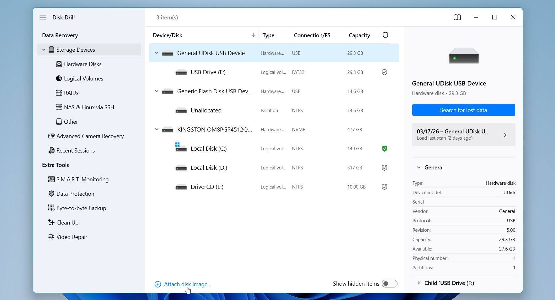 Disk Drill attach disk image