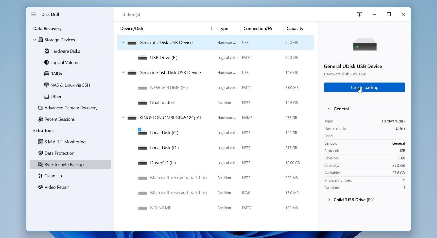 Disk Drill create backup