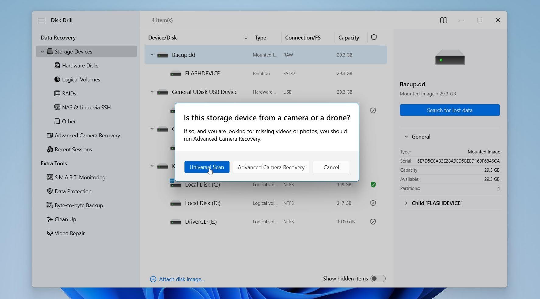 Disk Drill select the recovery mode