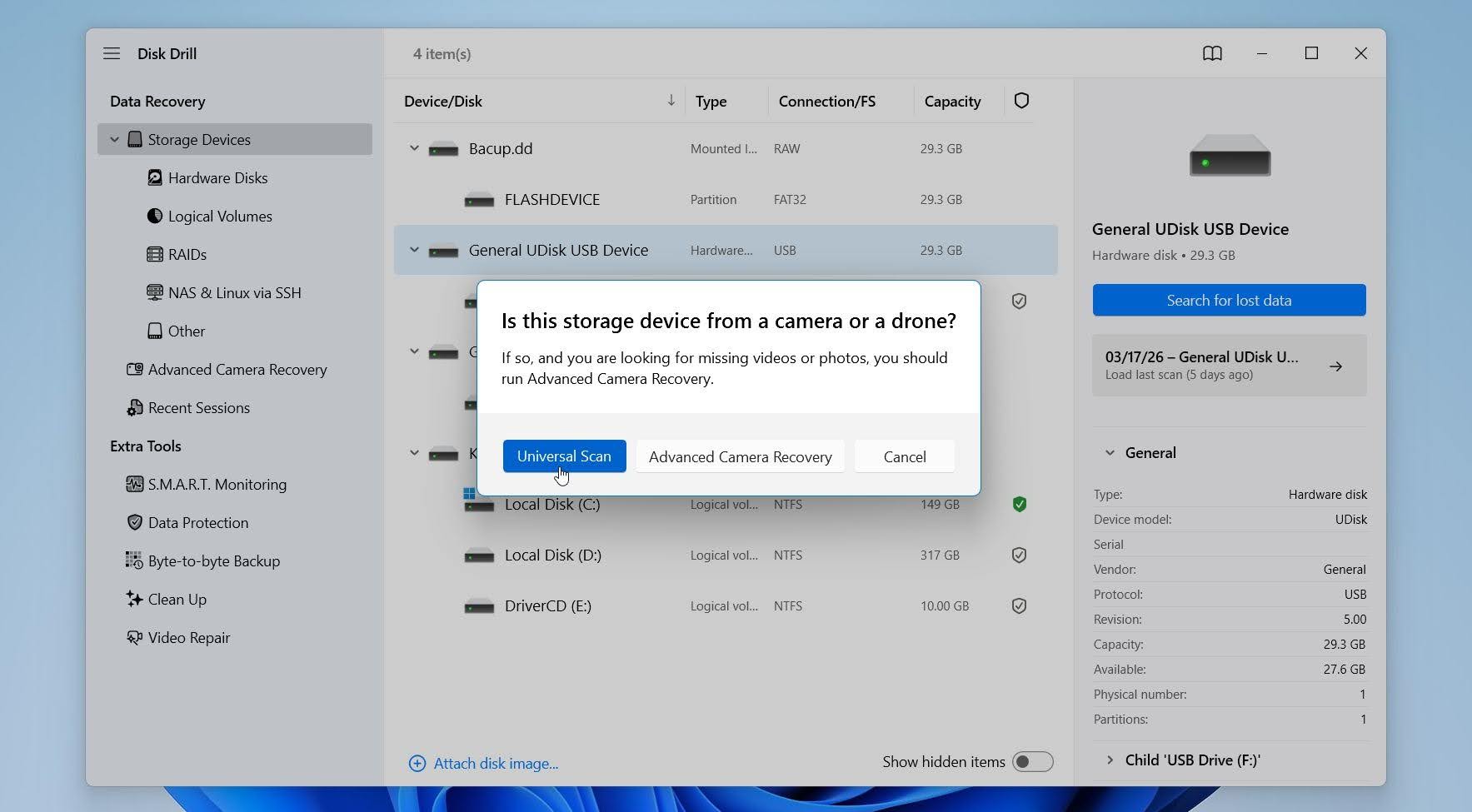 Disk Drill select the recovery mode