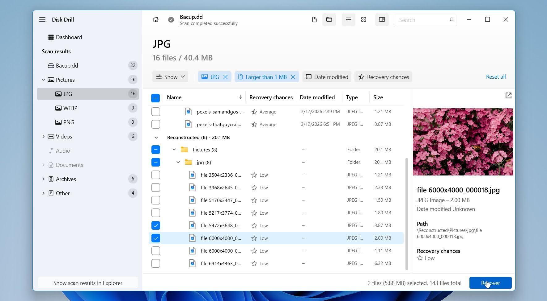 Disk Drill select files you want to recover