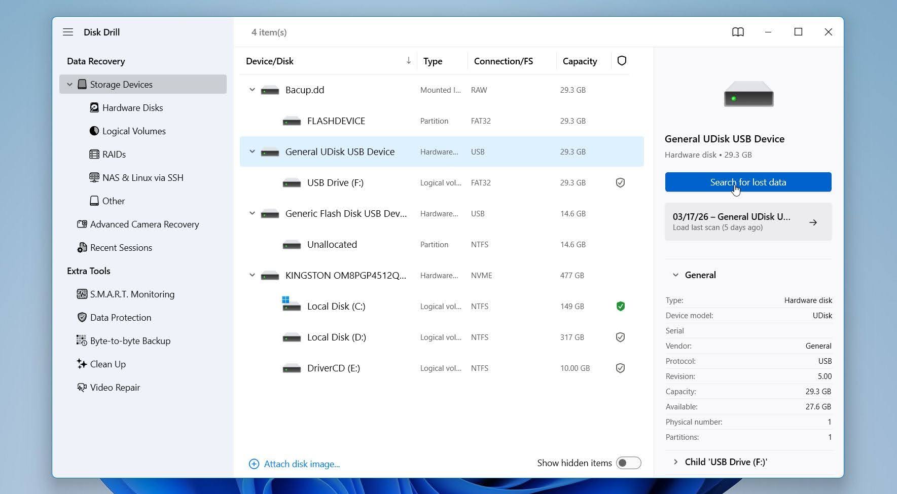 Disk Drill search for lost data