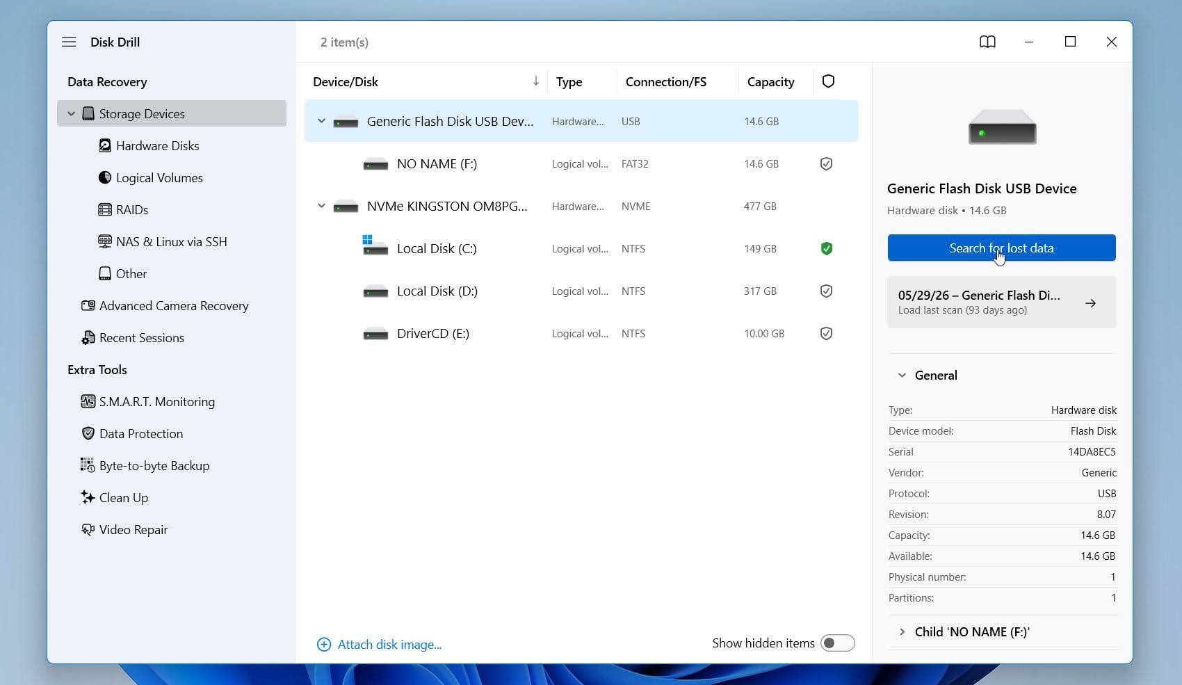 Disk Drill search for lost data