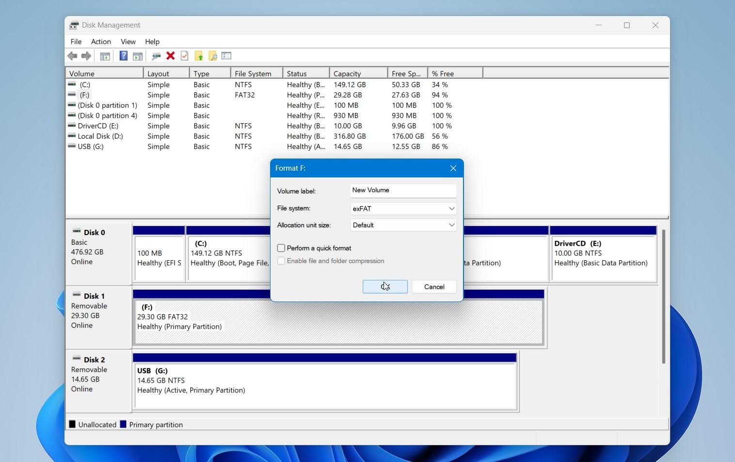 Format the drive in Disk Management