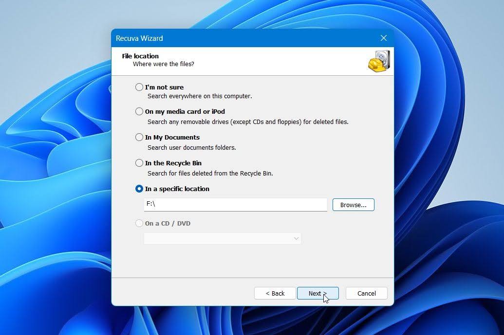 Recuva select your drive