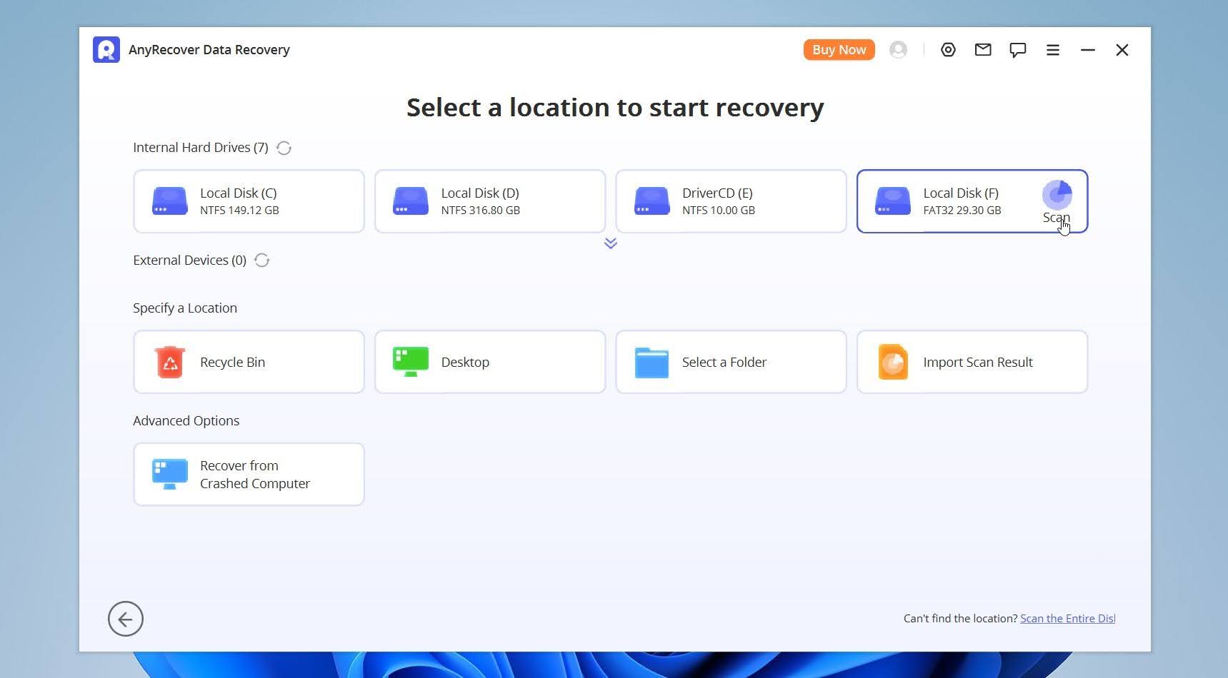 Select the drive and start scan