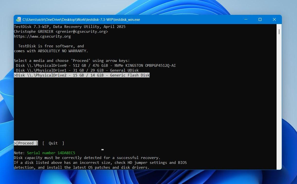 Test Disk select youe external drive