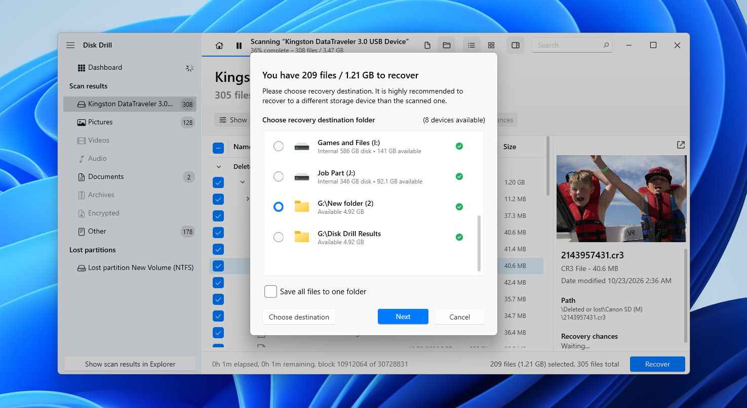 choose recovery location for cr3 files