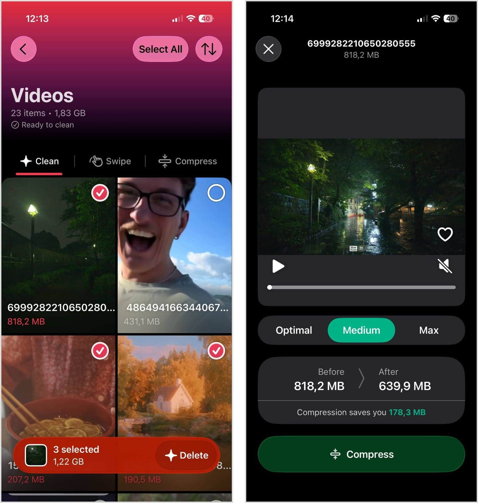 Clever Cleaner delete or compress videos