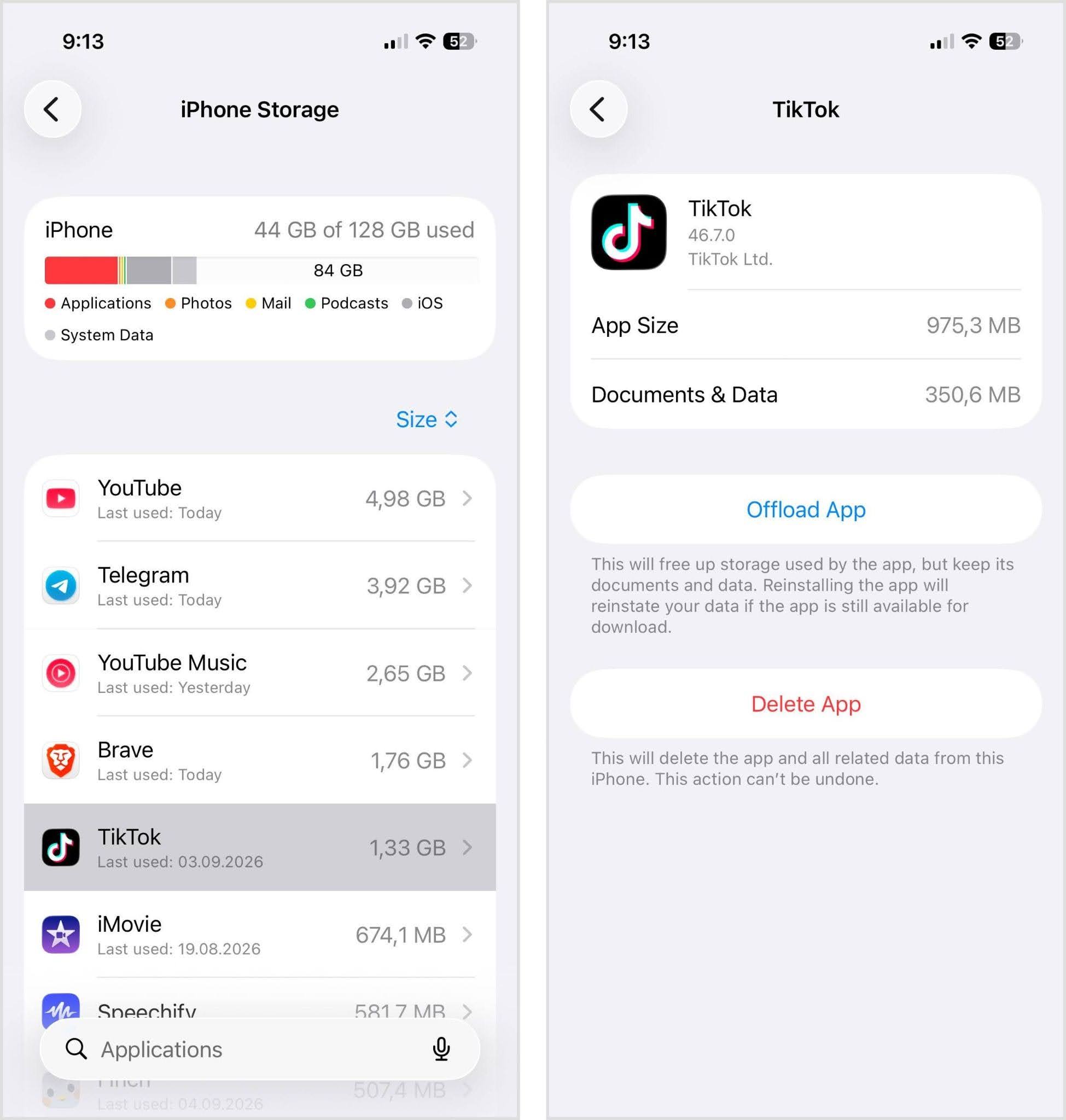 Delete or offload app