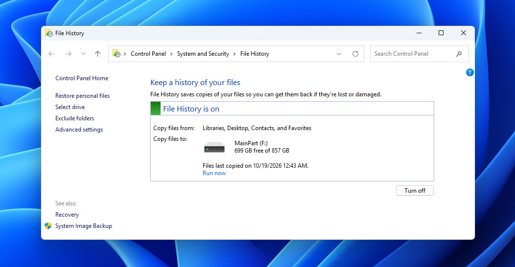check file history backup for files from canon