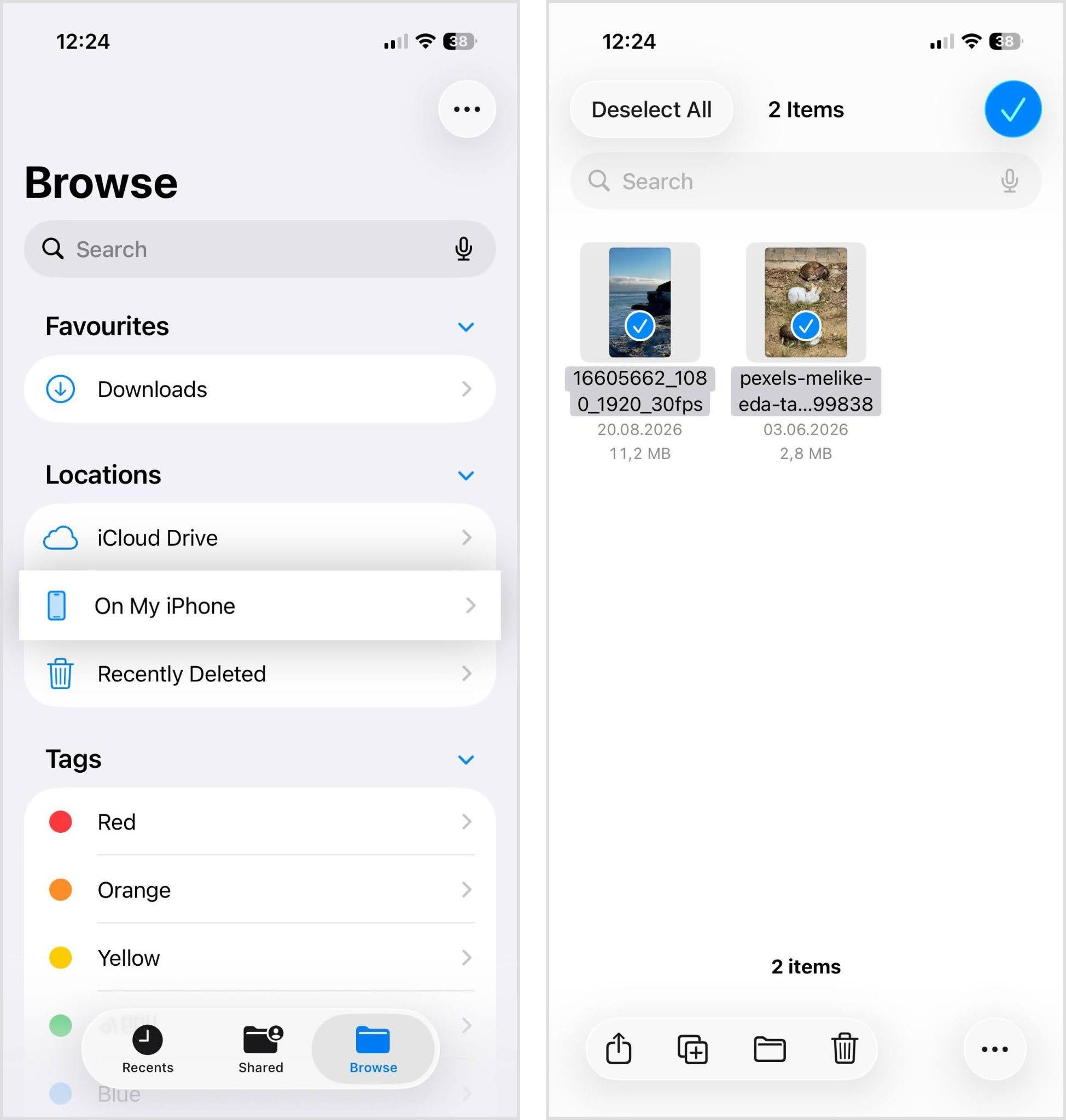 Delete downloads in Files app