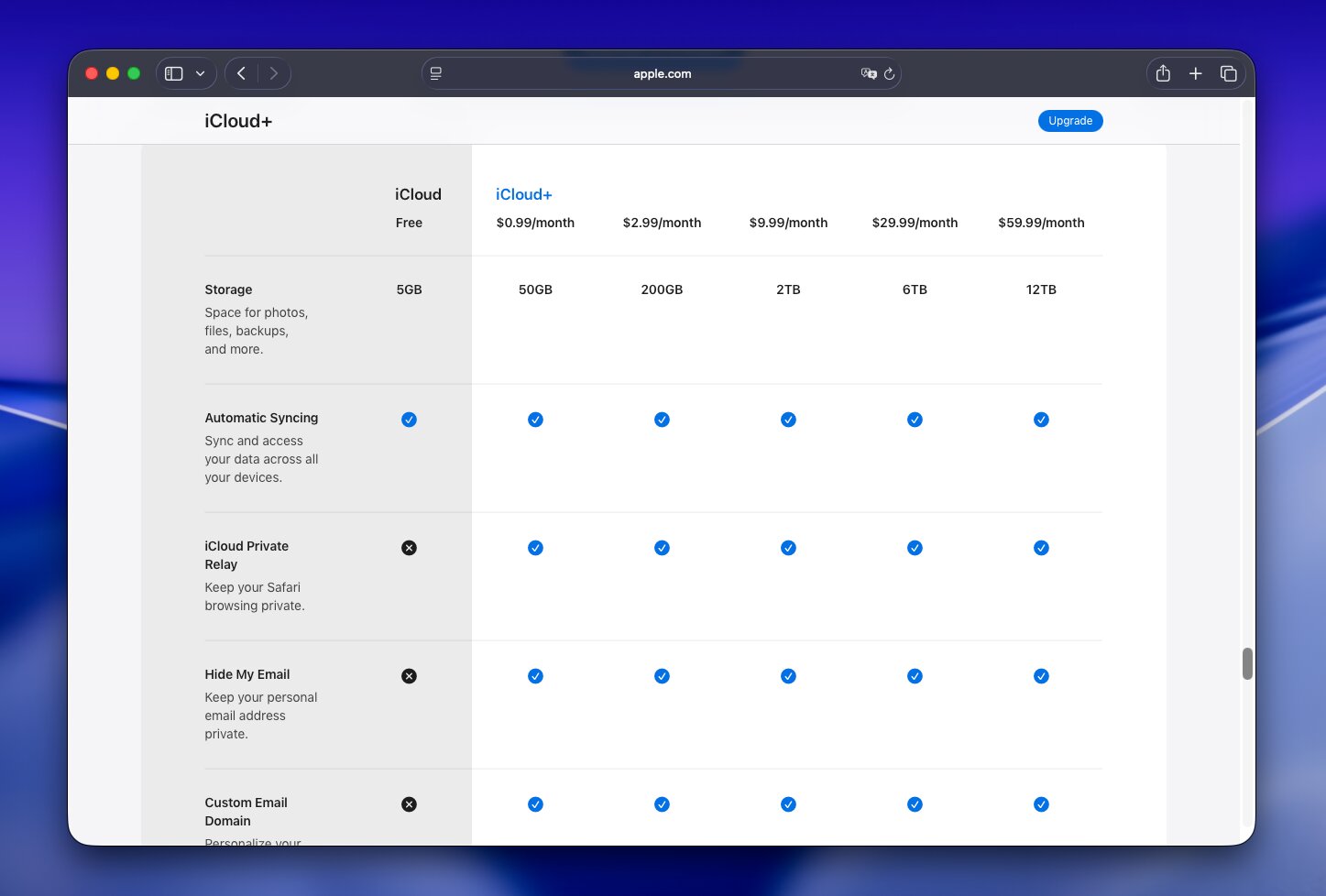Select iCloud plan