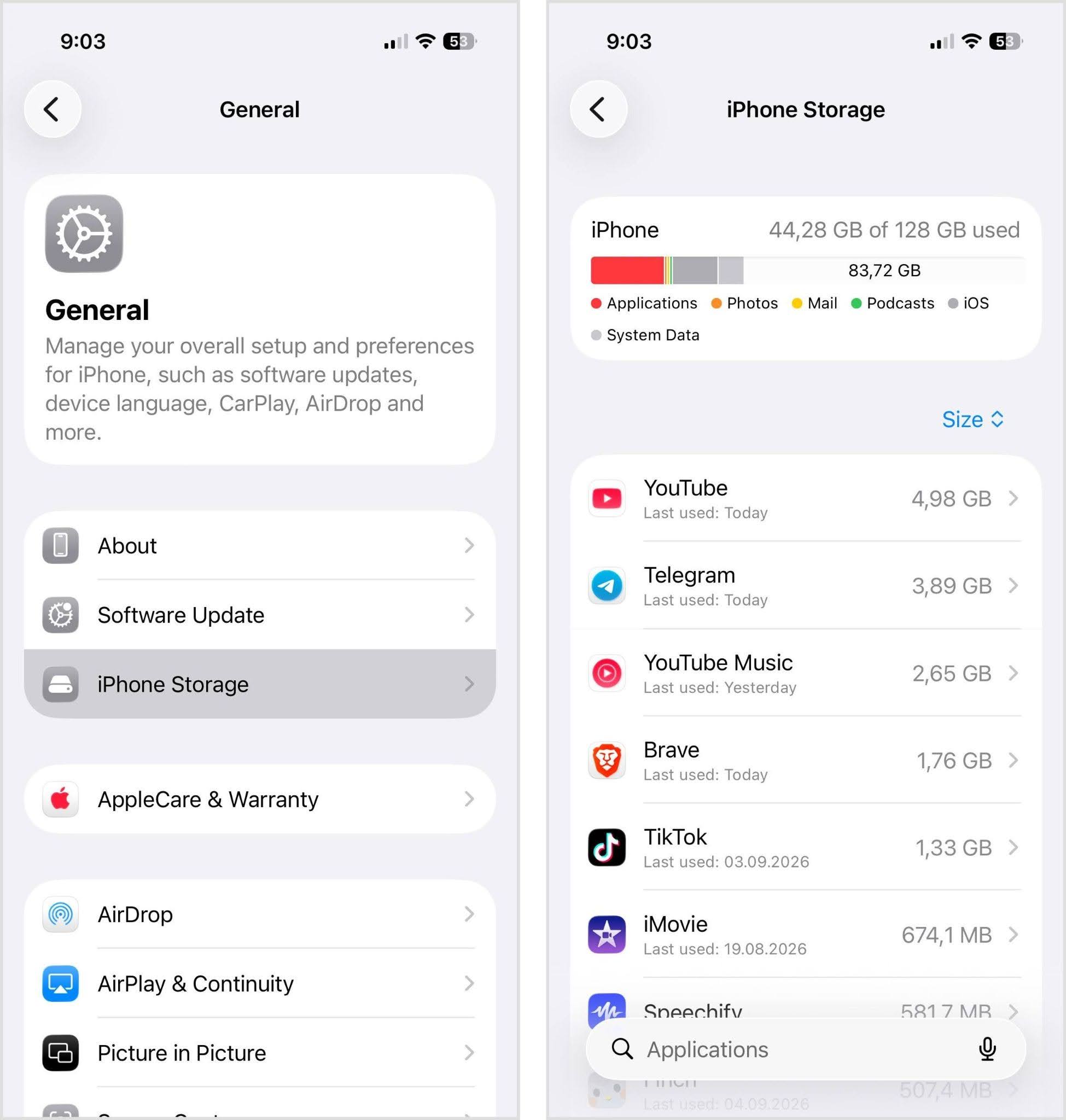 Check iPhone Storage