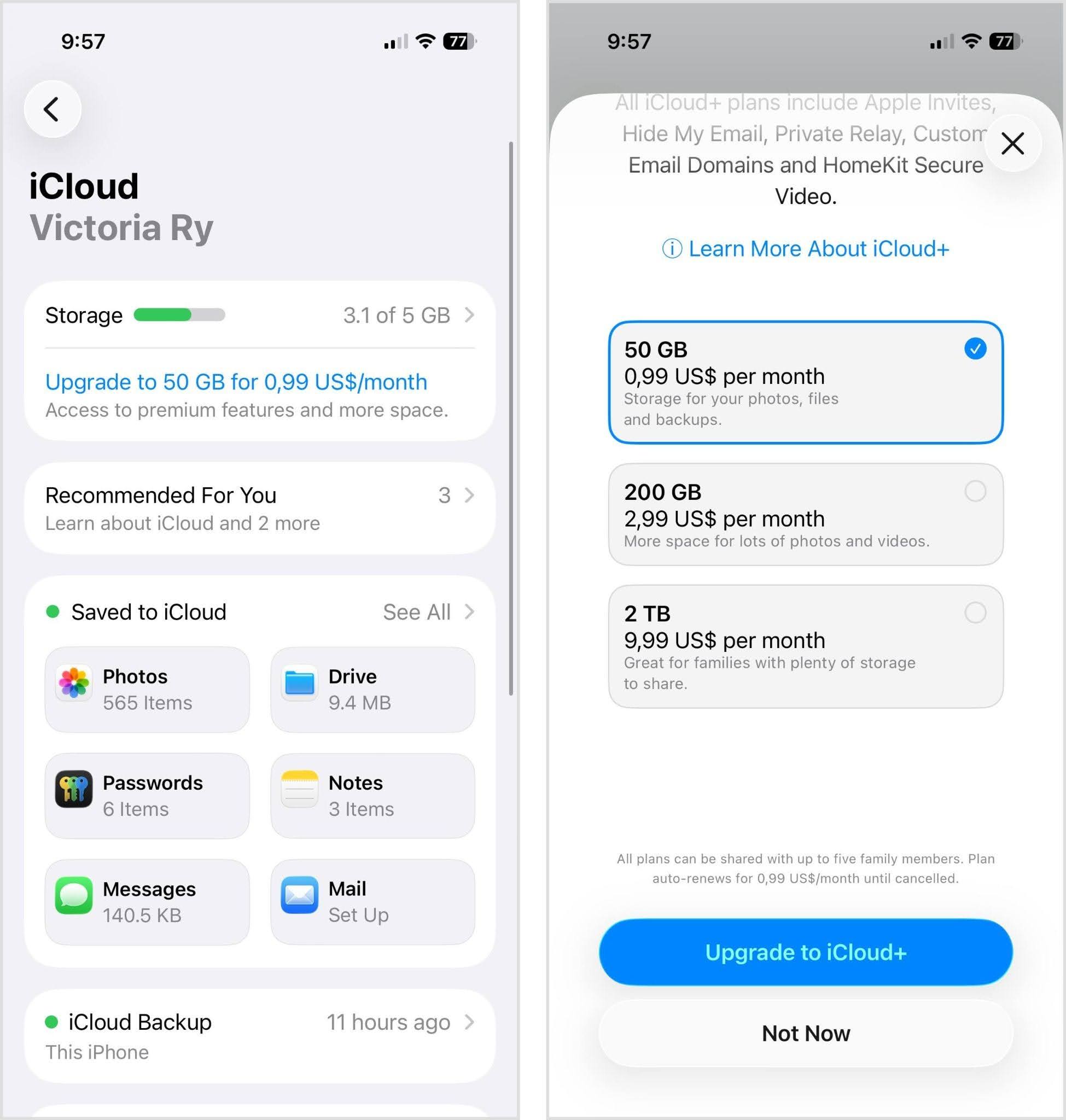 Subscribe to iCloud on an iPhone